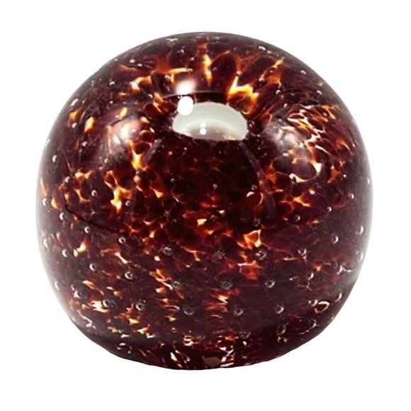 Vintage Paperweight Brown & Amber Speckled Blown Glass Eye Style Flower Image - Picture 4 of 8